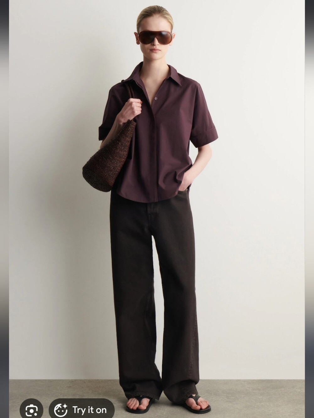 COS OVERSIZED SHORT-SLEEVED COTTON SHIRT- 2 - Picture 4 of 6